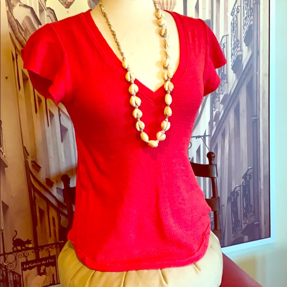 Free people fiesta red thermal cap sleeve top